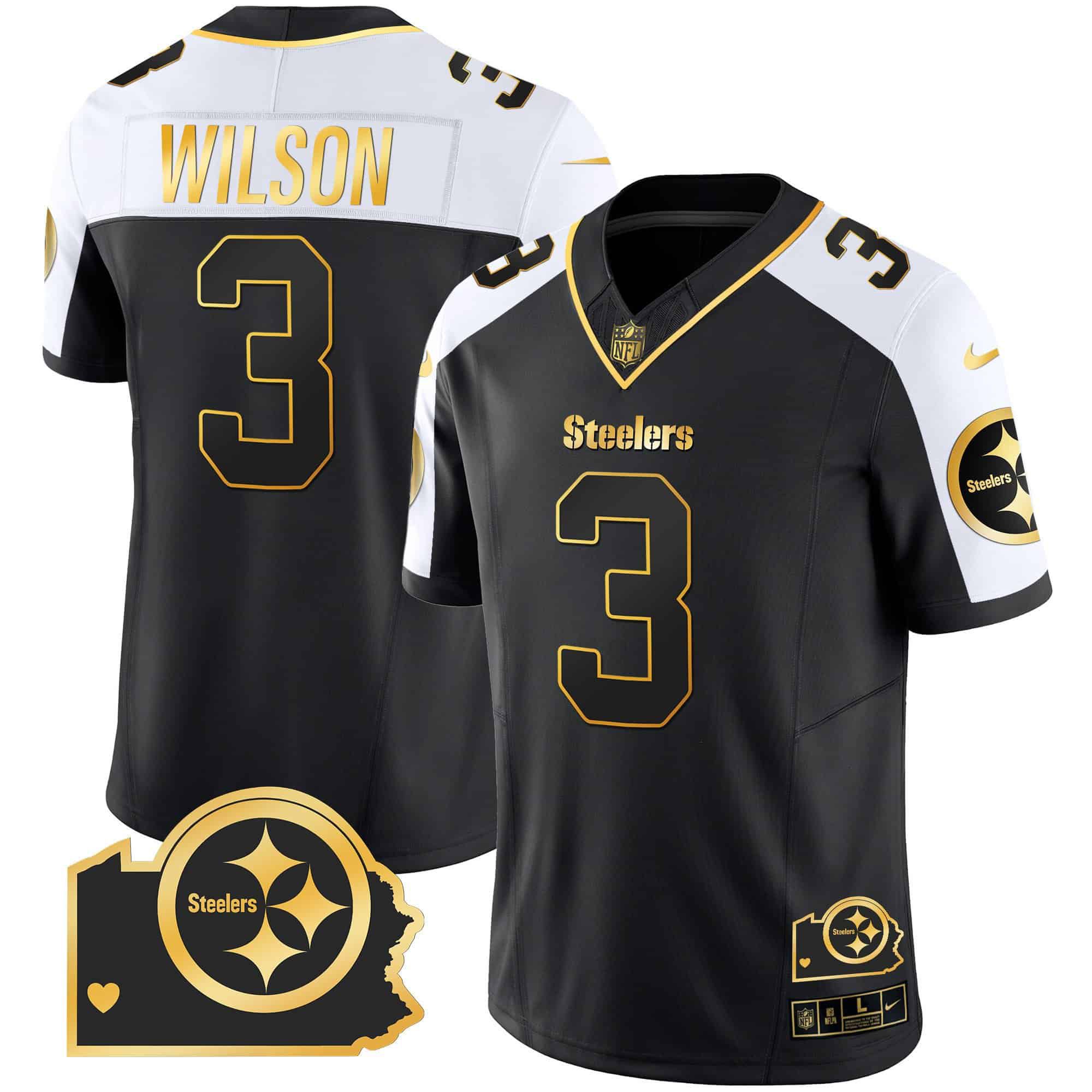 Men Pittsburgh Steelers #3 Wilson Black Gold 2024 Nike Home Patch Vapor Limited NFL Jersey